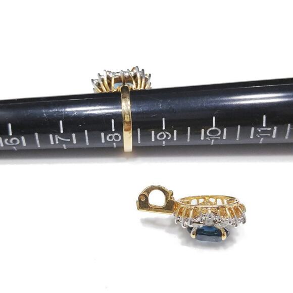 Blue & Clear Rhinestone Ring & Enhancer Pendant Set, Ring 8.25, Pendant 1 1/4 In - Picture 11 of 12